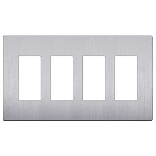 Image of LIDER Decorator Switch Cover, Screwless Wall Plate, Mid-Size 4-Gang 4.88 inch x 8.58 inch, LSWP-34M-BSV, UL Listed, Thermoplastic, Brushed Silver, 1-Pack