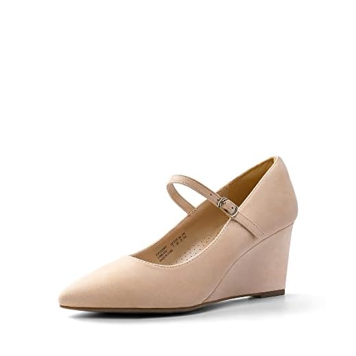 DREAM PAIRS Women's SDPU2308W Wedges Closed Toe Mary Jane High Heels Dress Work Pointed Toe Wedding Bride Office Pumps Shoes, Size 8.5, Nude Suede
