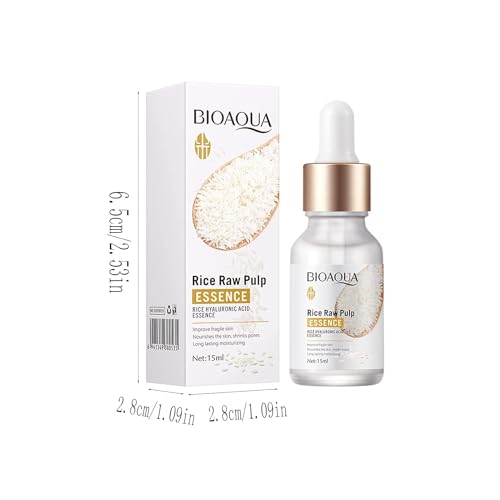BIOAQUA Rice Raw Pulm Face Essence Hyaluronic Acid Shrink Pores Soften Moisturizing Facial Serum Skin 15ml (1 bottle, 0.5, Fl Oz)