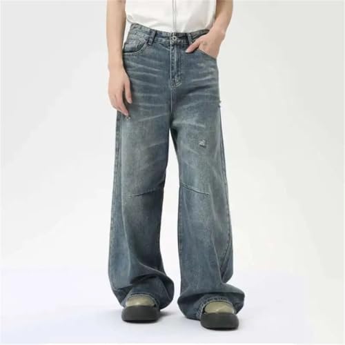 Men's American Style Denim Pants, Loose Straight, Casual Wide Leg Jeans, Summer 20254