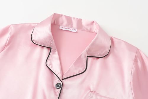 Satin Summer Pajamas for Big Girls Unisex Kids Silk Button Down Short Sleeve & Shorts PJS Size 8-162