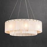 DARYEWO Alabaster Chandelier Round,Modern Drum Chandeliers,Spanish Marble Pendant Light Fixture for Living Room,Dining Room,Bedroom,Foyer,Kitchen Island,D24 inchs,8-Lights G9