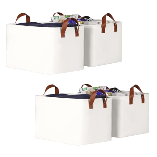 KEEGH Storage Baskets for Organizing, Fabric Storage Bins with Leather