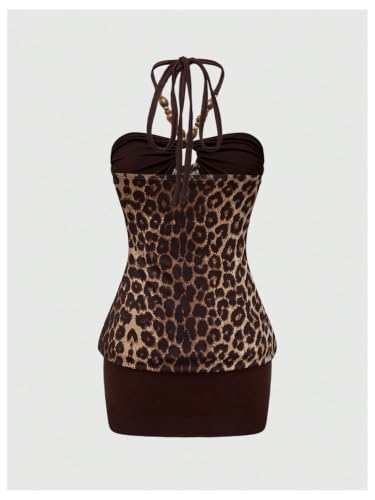 Image of Verdusa Women's Cheetah Print Y2K Dress Halter Bodycon Mini Party Dresses