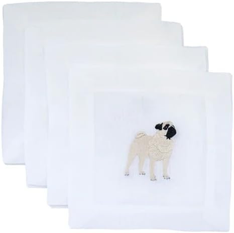 Pug Embroidered Cocktail Napkins - Set of 4