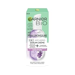 Garnier Bio 2-in-1 anti-aging serum crème, anti-aging gezichtsverzorging met biologische lavendel en hyaluronzuur, natuurlijke cosmetica voor alle huidtypes, 1 x 50 ml