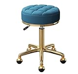 Rolling Swivel Home Office Stools, Adjustable Round Swivel Salon Beauty Chair on Wheels,for Spa Work Medical Massage Manicure Tattoo, Gold Chrome Frame(Blue)