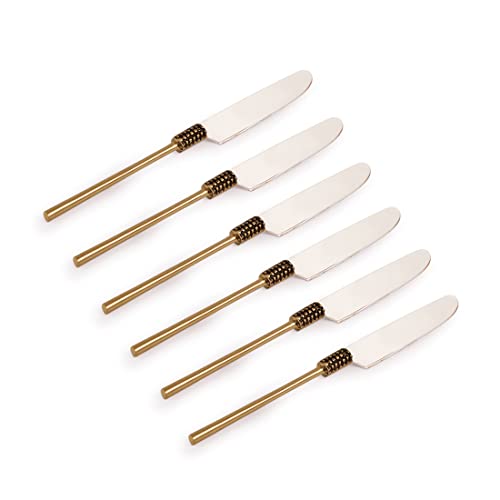 Image of ExclusiveLane 'Graceful Enigma' Stainless Steel & Brass Handcrafted Butter Knife Spreader for Dining Table (Silver & Bronze, 6 Pieces),(L x W x H) = (9.8 x 0.9 x 0.5) Inch,EL-005-1331