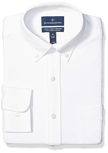 BUTTONED DOWN Men's Classic Fit Supima Cotton Stretch Knit Dress Shirt, White, Large