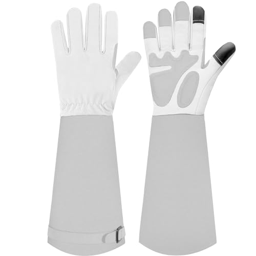 SLARMOR Gartenhandschuhe aus Leder für Damen und Herren - Dornensicher zum Beschneiden von Rosen, mit Unterarmschutz, Lange Rindsleder Arbeitshandschuhe für Garten und Haushaltsaufgaben