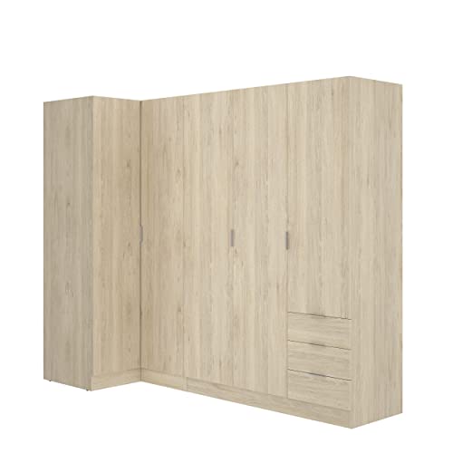 DEKIT GRUPO RIMOBEL Essen Armario de rincón con cajones - Roble Natural - 184 cm (Alto) x 91 cm (Ancho) x 214 cm (Prof.)