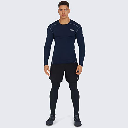 Tca Men's Pro Performance Long Sleeve Running Compression Base Layer Top - Crew Neck - Navy, L Mens (40-44" Chest) #TOP4
