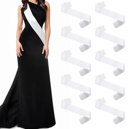 ZOCONE Lot de 10 Écharpe Blanche Vierge en Satin, Accessoires en Écharpe Satinés pour Femmes et Hommes, DIY, Mariages, Fêtes d'anniversaire et Cérémonies de Remise des Diplômes, 160 x 9,5 cm