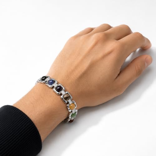 Image of eCraftIndia Crystal Energy Bracelet for Men & Women | 7 Chakra Healing Bracelet | Pyrite Dhanlabh Money Magnet Triple Protection Stone.