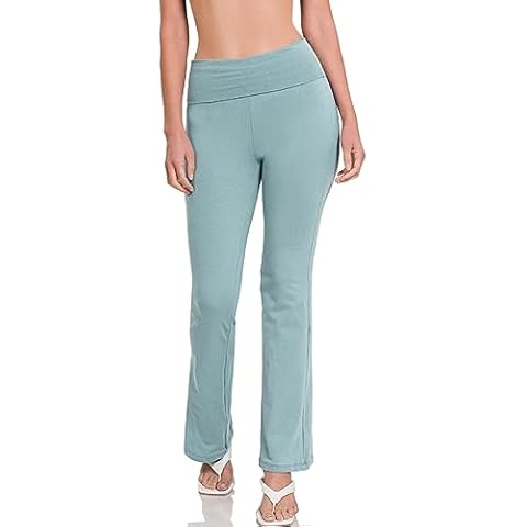 ALLLA Women's Stretch Flare Legging High Waisted Yoga Comfy Pants (S-3XL) Blue Grey-S Cover