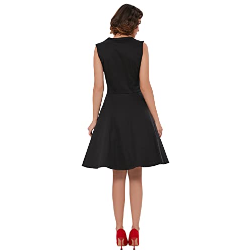 Image of KILLREAL Women's Vintage Polka Dot Print A-Line Pin Up Style Sleeveless Cocktail Party Casual Dress