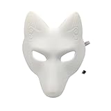 YangYong Kitsune Fox Mask for Halloween Masquerade Party, Kabuki PU Masks for Costume (full face, white diy base)