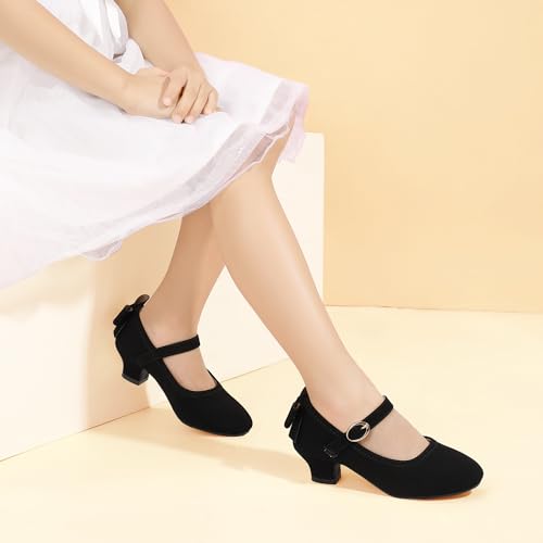 Image of PANDNAINJIA Girls Dress Shoes Toddler Heels Mary Jane Pumps | Little Big Kids Low Heel Flower Girl Bow Wedding Party Church Communion Princess Shoes