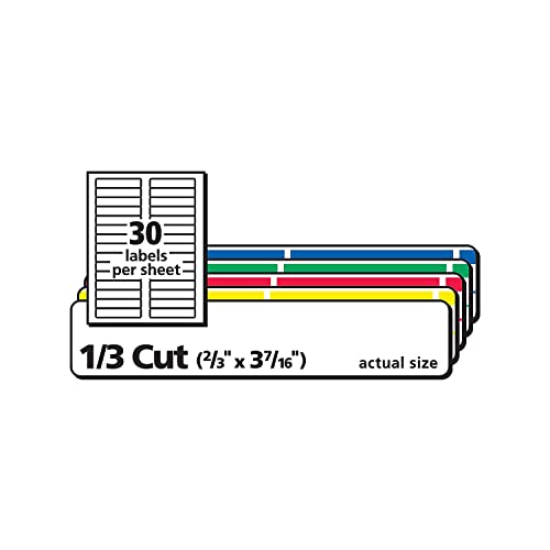 Avery 5266 Permanent Filing Labels, 1/3 Cut, 750/Pk, Rd/Be/Gn/Pe/Yw #TOP2
