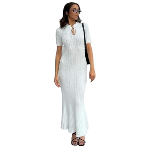 Robe sirène en tricot DYRBF avec col mandarin et nœud élégant