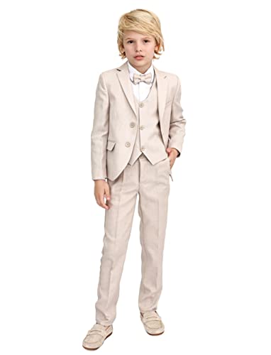 Lilax Boys Formal Suit 5 Piece Outfit Dresswear Suit Set (As1, Age, 12_Years, Beige) #TOP11