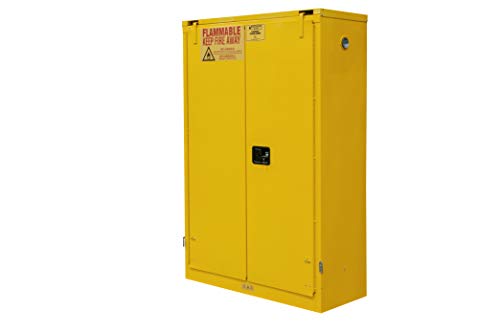 Durham FM Approved 1045S-50 Welded 16 Gauge Steel Flammable Safety Self Closing Door Cabinet, 2 Shelves, 45 gallons Capacity, 18" Length x 43" Width x 65" Height, Yellow Powder Coat Finish
