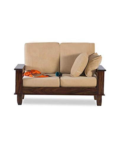 Image of Sheesham Wood Brown 2 Seater Sofa Set for Living Room Office Bedroom Furniture for Home