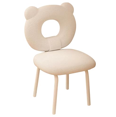 KHLMSRXJ Niedlicher Schminkstuhl mit Rückenlehne, drehbarer Frisierstuhl ohne Rollen, bequem gepolsterte Schminkstühle für Schlafzimmer, Schminkzimmer, Wohnheim (weiß)