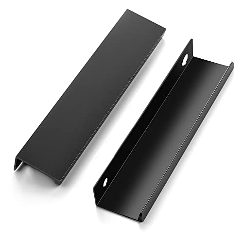Image of 20 Pack Finger Pulls for Cabinets - 128mm /5in Hole Center Black Handles | 150mm /5.9 inch Overall Length, Edge Pulls, Concealed Tab Kitchen Drawers Pulls, Easy Install, Screws Included, Rust-Resistant