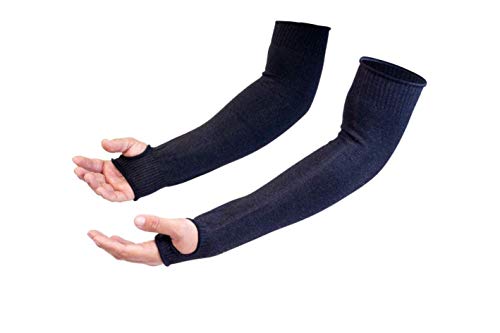 Image of MAGID Cut Resistant Protective Arm Sleeves | 100% Kevlar Knit 18 inch Double Layered Cut Resistant Sleeve with Thumb Slot - Cut Level 4, Fire Resistant, 18 inch Length, Black (1 Pair)