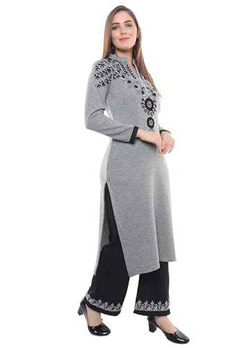 Image of Rosary Women's Woolen Winter Embroidered Kurta with Palazzo | Warm Ethnic Suit Set - 2 Piece Outfit