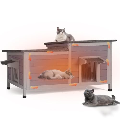 GUTINNEEN Outdoor Cat House Large Insulated Cat House Indestructible Weatherproof Feral Cat Shelter with Openable Hinged Roof, Escape Door for 1-4 Feral Barn Cats (Winter-Ready, 39.1"x18.5"x19.1")