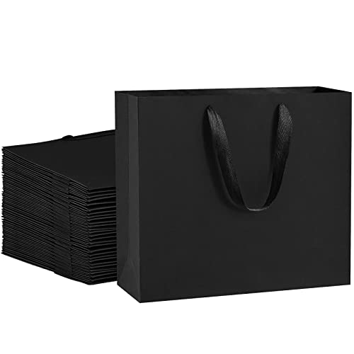 BagDream Black Gift Bags 25 Pack 10.6x3.1x8.3 Heavy Duty Kraft Paper Bags with Handles for Boutique, Wedding Party Favor Bags, Grocery Retail Merchandise Bags Medium Gift Paper Sacks