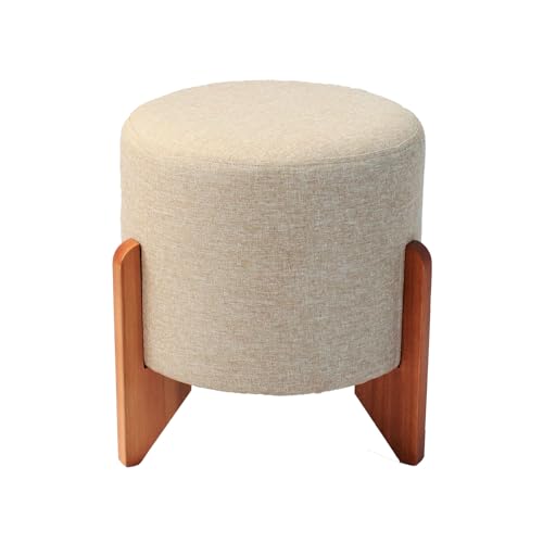 Puff em Linho Redondo Arthur Agarb Decor Cor:Linho Cinza