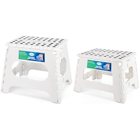 Dyforce Folding Step Stool 11" and 9", Kids Step Stool, Light-Weight Toddler Step Stool for Kitchen, Bathroom, Holds Up to 300 lbs (White) Cover