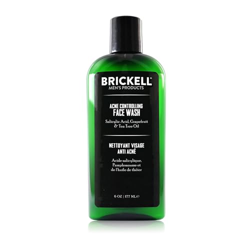Brickell Men's Acne Face Wash for Men, Natural and Organic Men's Acne Face Wash to Cleanse Skin and Eliminate Acne, Clears Breakouts, 2% Salicylic Acid, 6 Ounces