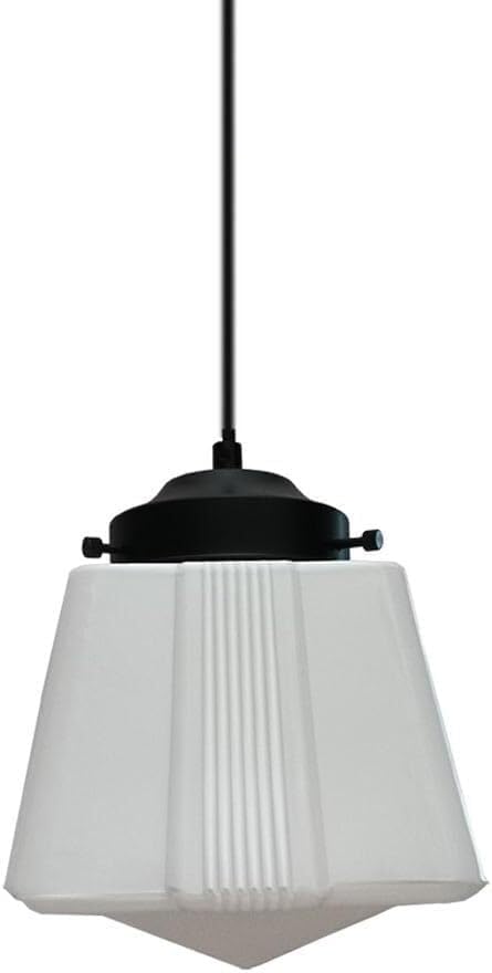 Vintage Pendant Light Modern White Stripe Glass Hanging Fixture Adjustable Kitchen Island Chandelier for Dining Room Bar Farmhouse E27E26 Sockets