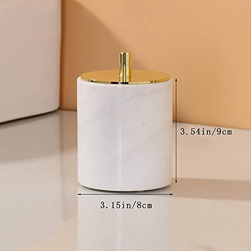 Stoneplus Natural Marble Cosmetics Cotton Swab Ball Holder, Seasoning Box, Ring Storage Box With Lid (Gold White) #TOP6