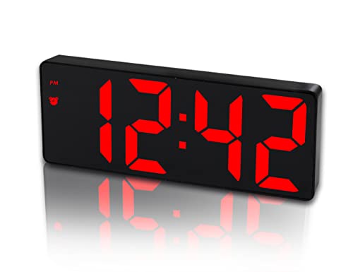 Image of Digital Alarm Clock with Mirror LED Display, Adjustable Brightness, Snooze Mode, Sound Activated, 12 /24H Time Format, Bedside Clock for Bedroom, Kids, Office (Red)
