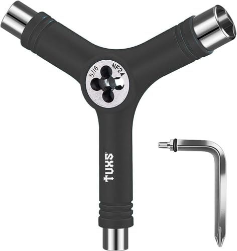 Tuxs Skate Tool tout-en-un multifonction léger et portable avec clé Allen 2 en 1 et tournevis Phillips – Réglage des patins, longboards, skateboards, quads, roues, axes et Kingpin (Noir)