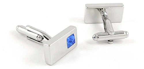 1 Par de Mancuernillas para Hombre Plateadas con Diamante Azul miniatura 2