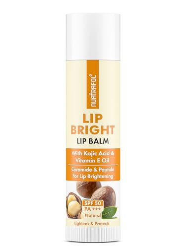 Natural Lip Bright Lip Balm with SPF 50 PA+++ | Kojic Acid, Vitamin E, Shea Butter | Ceramide + Peptide | Brightens & Protects Dark Lips | For Men & Women | 5g (Natural)