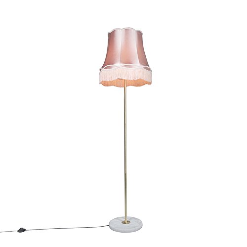 Qazqa - Retro Floor lamp Brass with Granny Shade Pink 45 cm - Kaso- - Retro - Suitable for LED E27 | 1 Light - Steel Floor lamp - Suitable for Living Room I Bedroom I