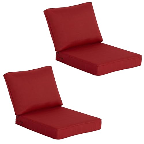 COZYVIDA Outdoor Deep Seat Cushion Set of 2 24 x 27.5x4.5 Patio Cushions Resilient Foam Filling Water-Resistant Stain-Resistant UV-Resistant 1000+ Hrs Weather Resistant YKK Zippers Chili