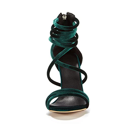 Women Cross Strap Suede High Heel Shoes Open Toe Sexy Evening Sandals Strappy Stilettos with Back Zip Green2