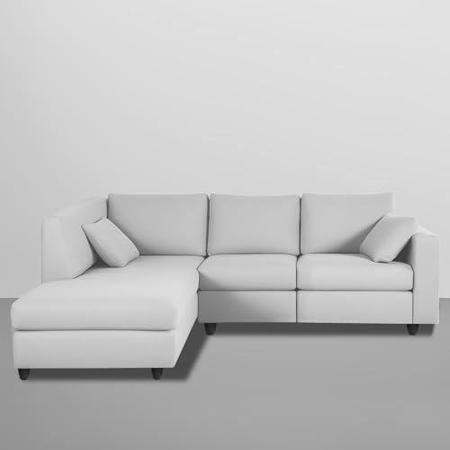 Image of Florian LHS 4 Seater L Shape Sofa Set for Living Room (Grey Fabric) Premium Fabric Sofa
