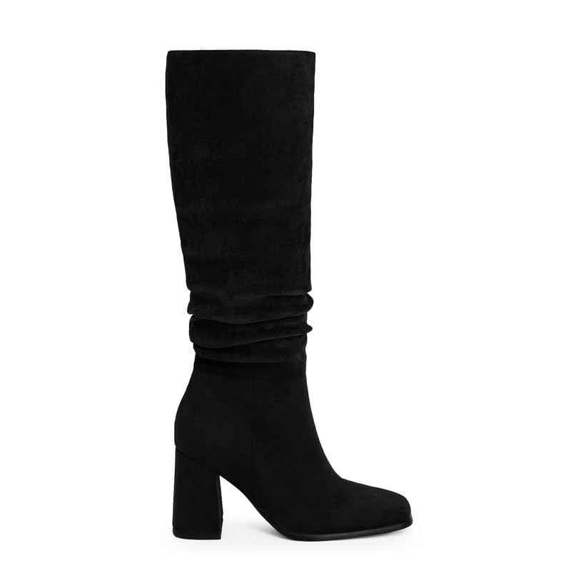 Image of Modatope Knee High Boots Women Chunky Heel Square Toe Fashion Tall Boots | Side Zipper pu Leather Tall Boots,Chunky Heel 70s Gogo Boots,Fashion Heeled Fall Winter Boots,Long Dressy Boots for Women