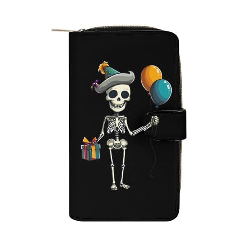 Halloween Skeleton Birthday Party (3) Leather Long Pouch Wallet for Men And Women Large Capacity Clutch Cash Wallet with Zippered