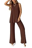 PRETTYGARDEN Women's 2 Piece Lounge Set 2026 Summer Casual Loose Tank Top Wide Leg Pants Matching Travel Outfits Tracksuit (Light Coffee,Small)
