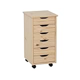 Linon Corinne Unfinished Six Drawer Wooden Rolling Storage Cart
